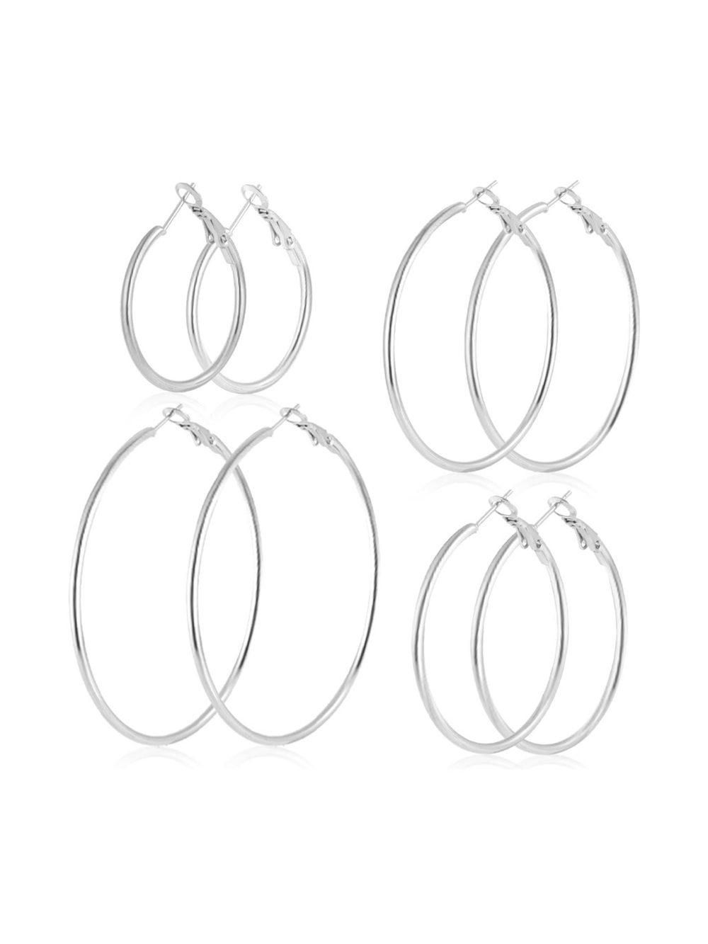 4Pairs of 30/40/50/60 mm stainless steel earrings, 14K gold plated, for women